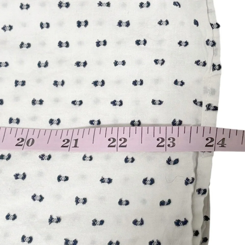 LOFT - Size Medium‎ - White Navy Blue Clip Dot Ruffle V-Neck Blouse Top
